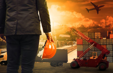 Inland Marine Products List Image Smaller working man in container dock and land air transport import export logistic cargo freight and shipping commercial service industry