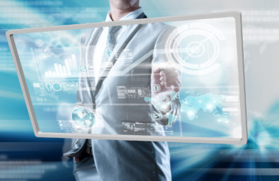 Businessman Working On New Technology Digital Screen, Business T Businessman working on new technology digital screen business technology concept